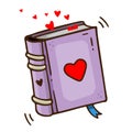 Vector hand drawn book with heart. Outline doodle icon. Royalty Free Stock Photo